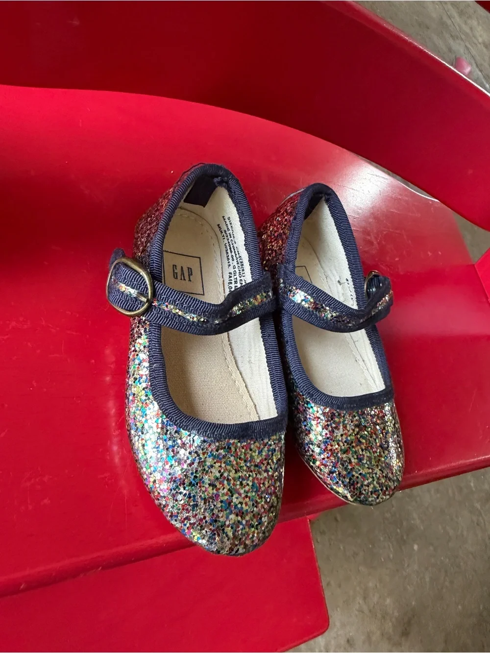 GAP Girls Navy Multicolor Glitter Mary Jane Flats